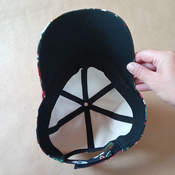 Floral Black Faux Leather Adjustable Closure Baseball Hat Cap - Picture 6 of 7